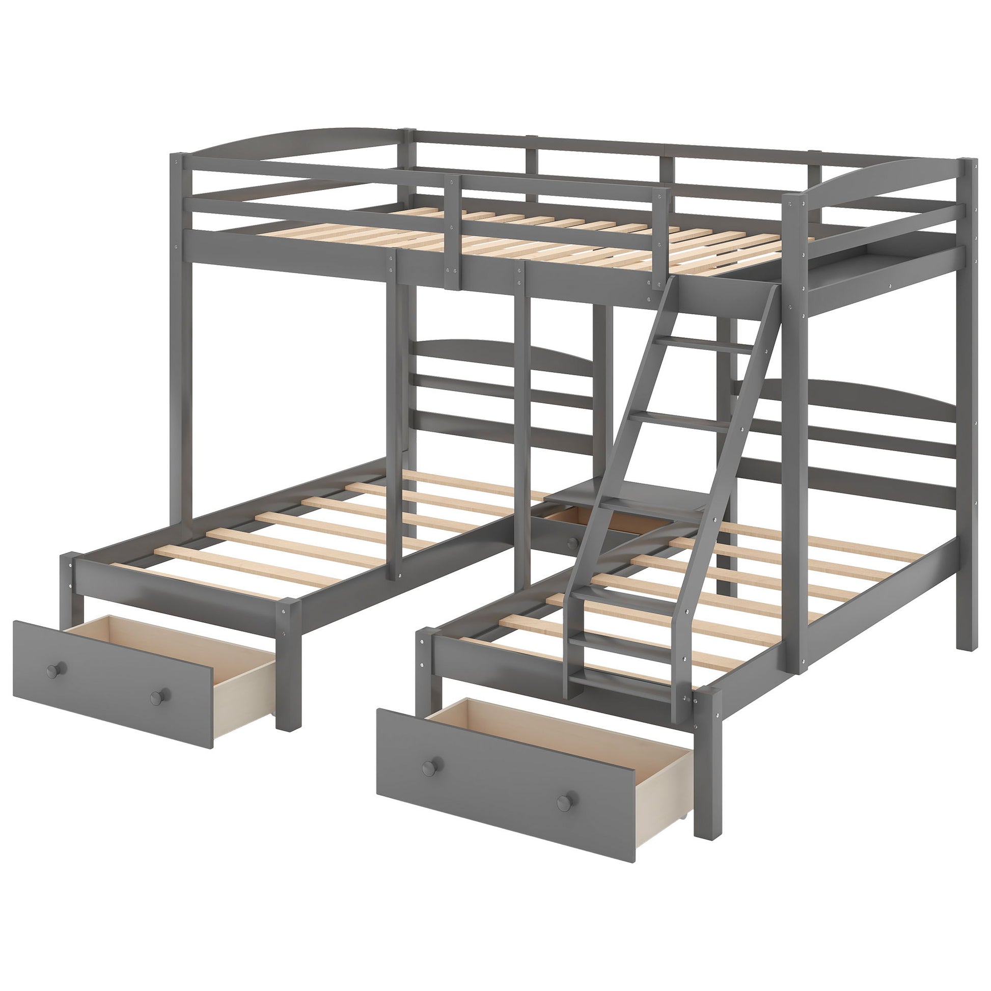 Full Over Twin & Twin Bunk Bed, Triple Bunk Bed With Drawers - Gray - The Sleep Loft - Online Mattress Showroom NYC