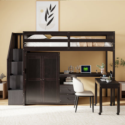 Loft Bed With Stairs, Bookshelf, Drawers, Desk & Wardrobe, Space Saving Multifunctional Furniture - The Sleep Loft - Online Mattress Showroom NYC