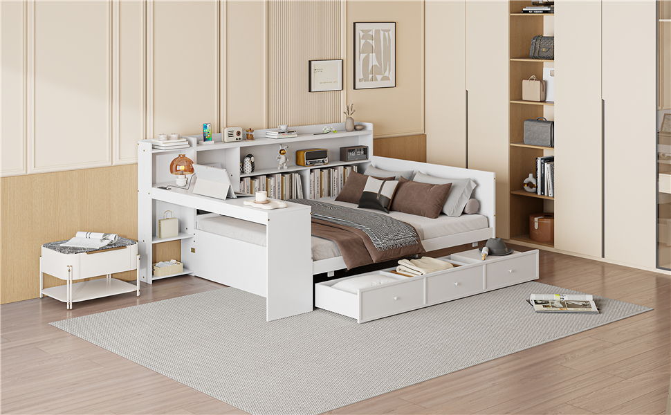 Daybed With 3 Drawers USB Ports And Desk - The Sleep Loft - Online Mattress Showroom NYC