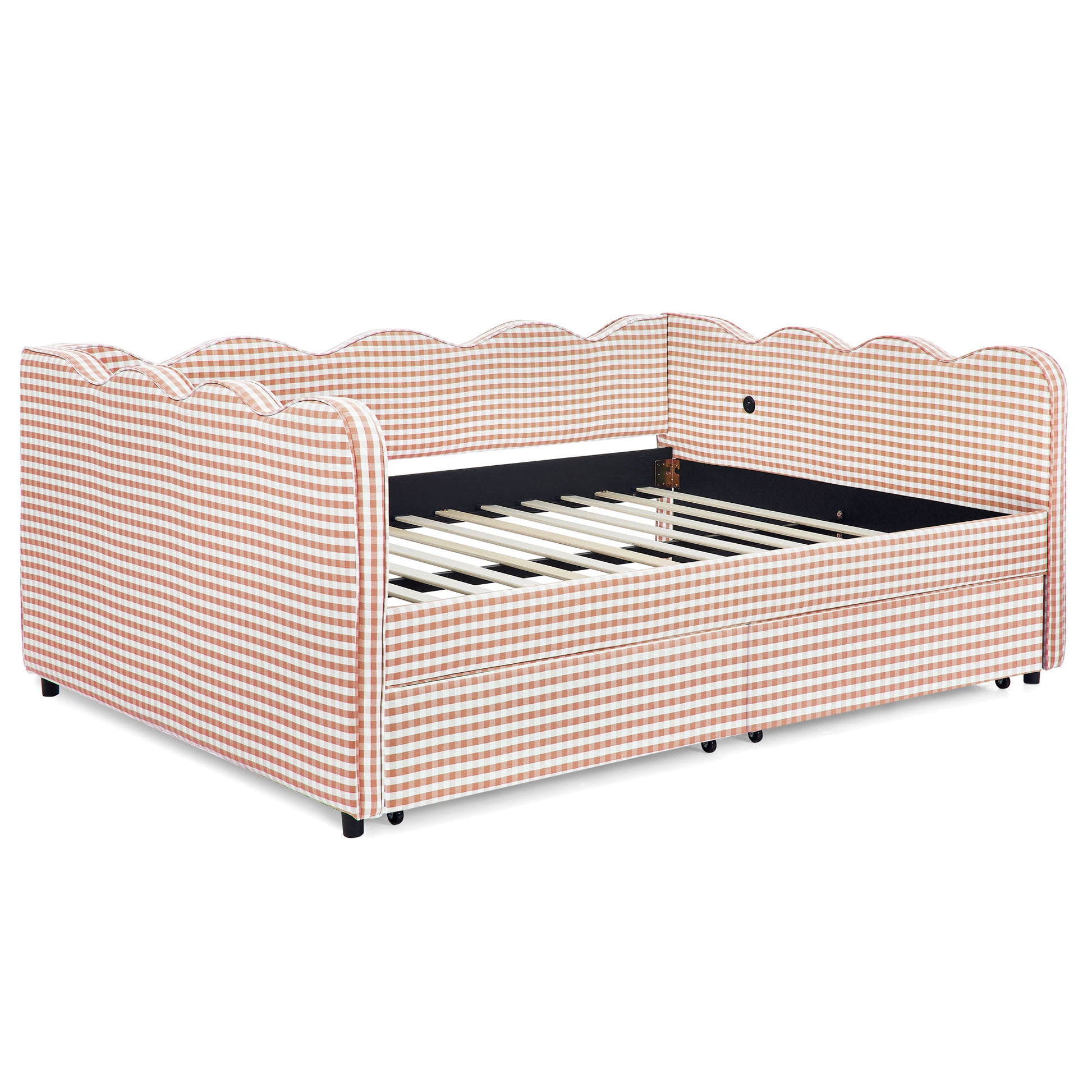 Gingham Daybed With USB Charging Port, Wave-Shaped Design - The Sleep Loft - Online Mattress Showroom NYC