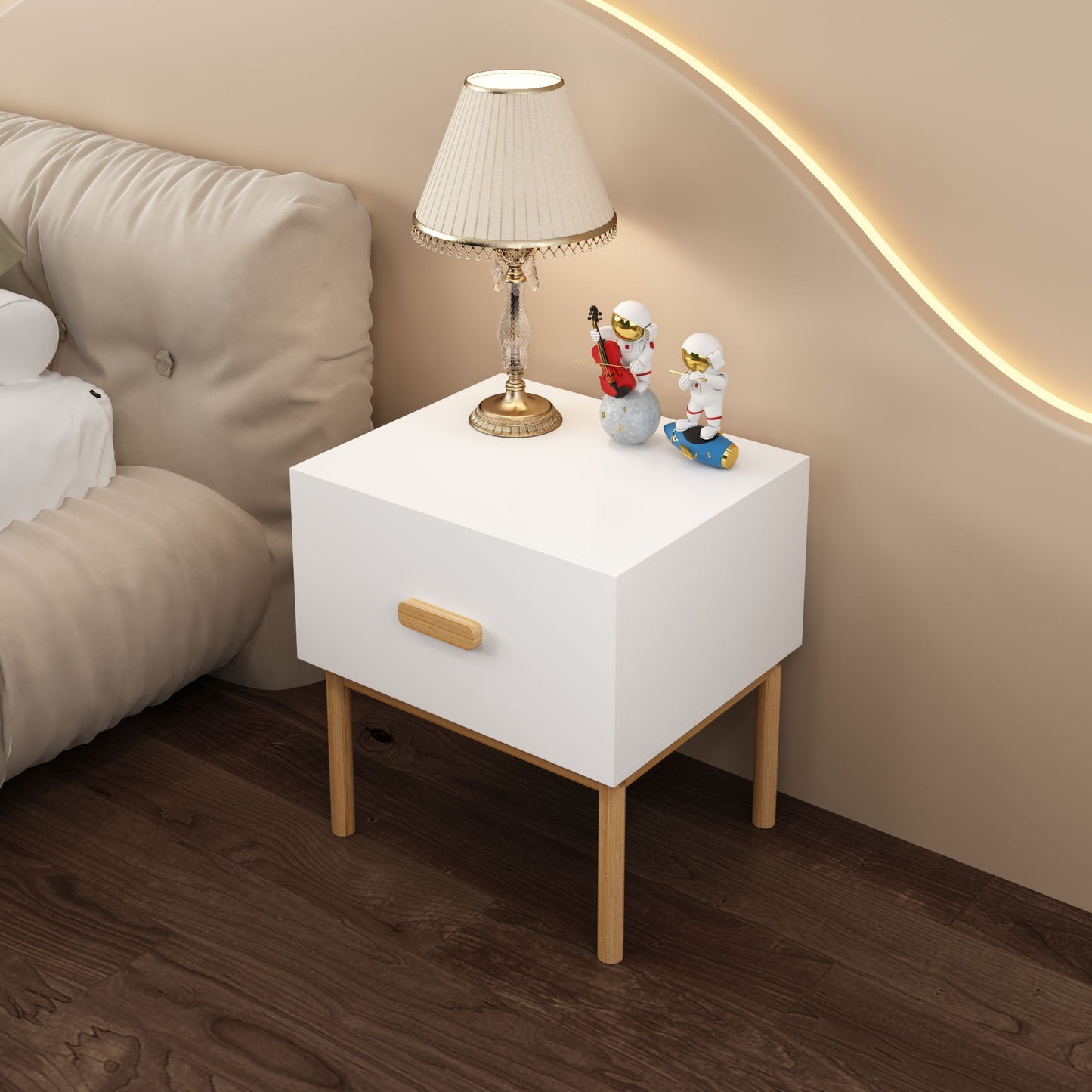 Nightstand With Drawer, Minimalist Bedside Table With Handle For Bedroom - White - The Sleep Loft - Online Mattress Showroom NYC