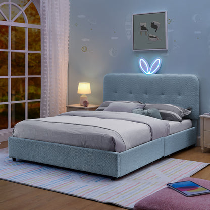 Upholstered Bed With Oversized Rabbit Ear Headboard, LED Lights & 4 Storage Drawers - The Sleep Loft - Online Mattress Showroom NYC