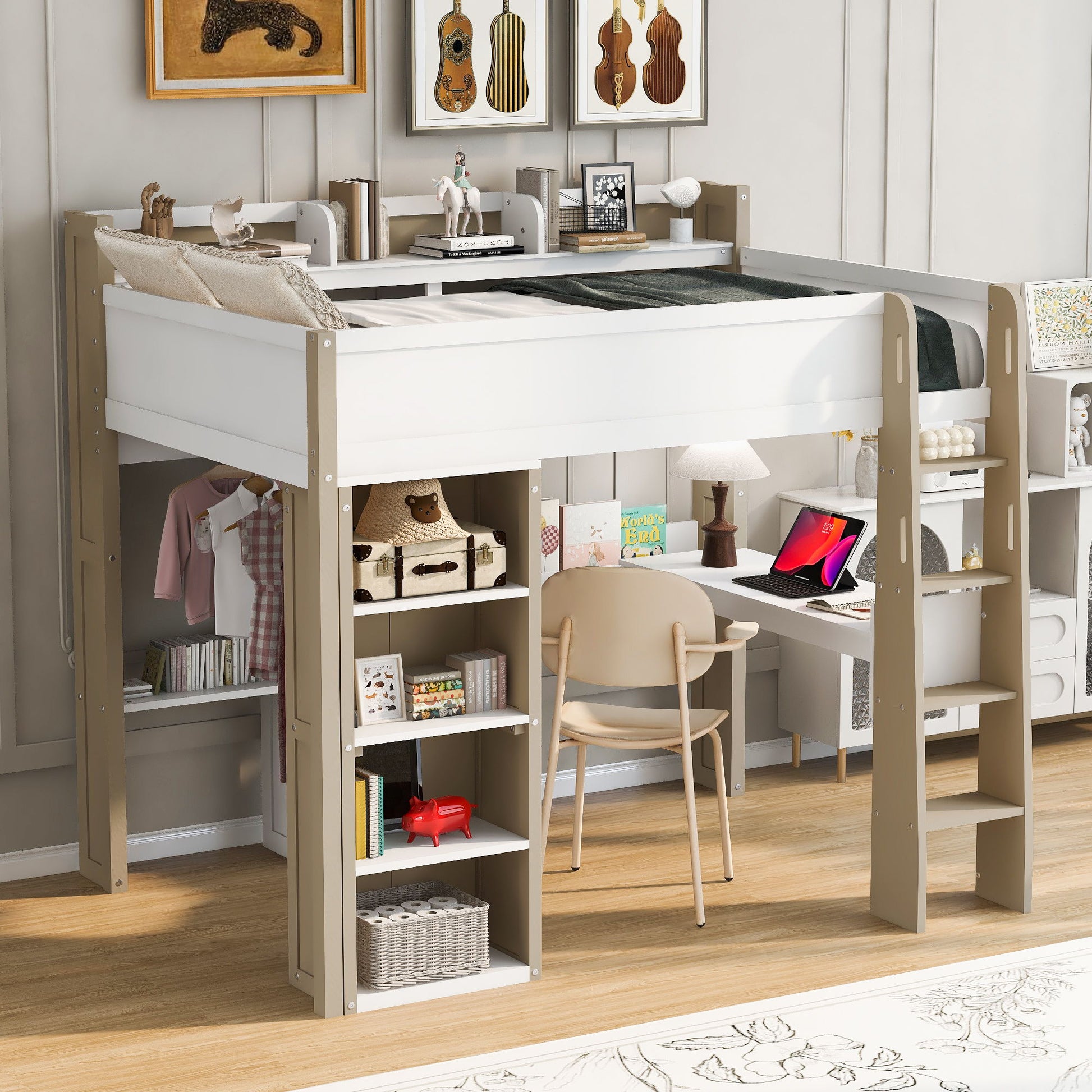 Loft Bed With Built In Storage Shelves, Clothes Rail, And Desk - The Sleep Loft - Online Mattress Showroom NYC