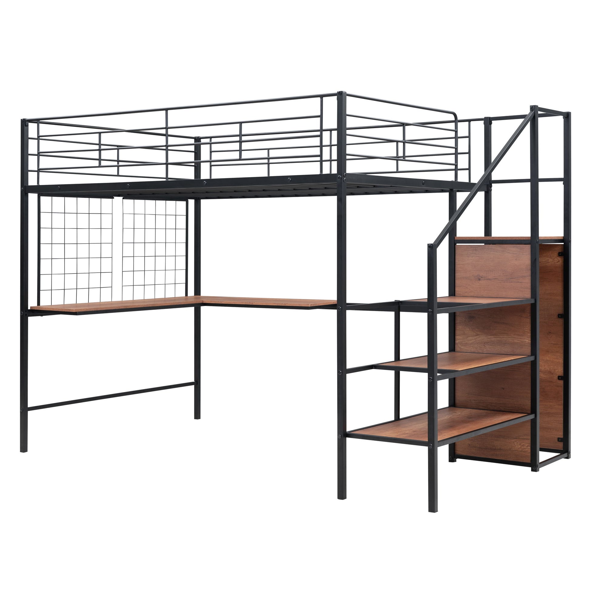 Loft Bed With Desk And Grid, Stylish Frame With Lateral Storage Ladder And Wardrobe - The Sleep Loft - Online Mattress Showroom NYC