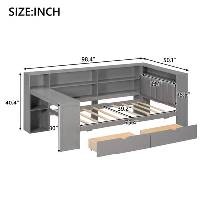 Platform Bed With Upholstered Headboard, Storage Shelves, Drawers, Charging Station, LED Lighting, Built In Desk - The Sleep Loft - Online Mattress Showroom NYC