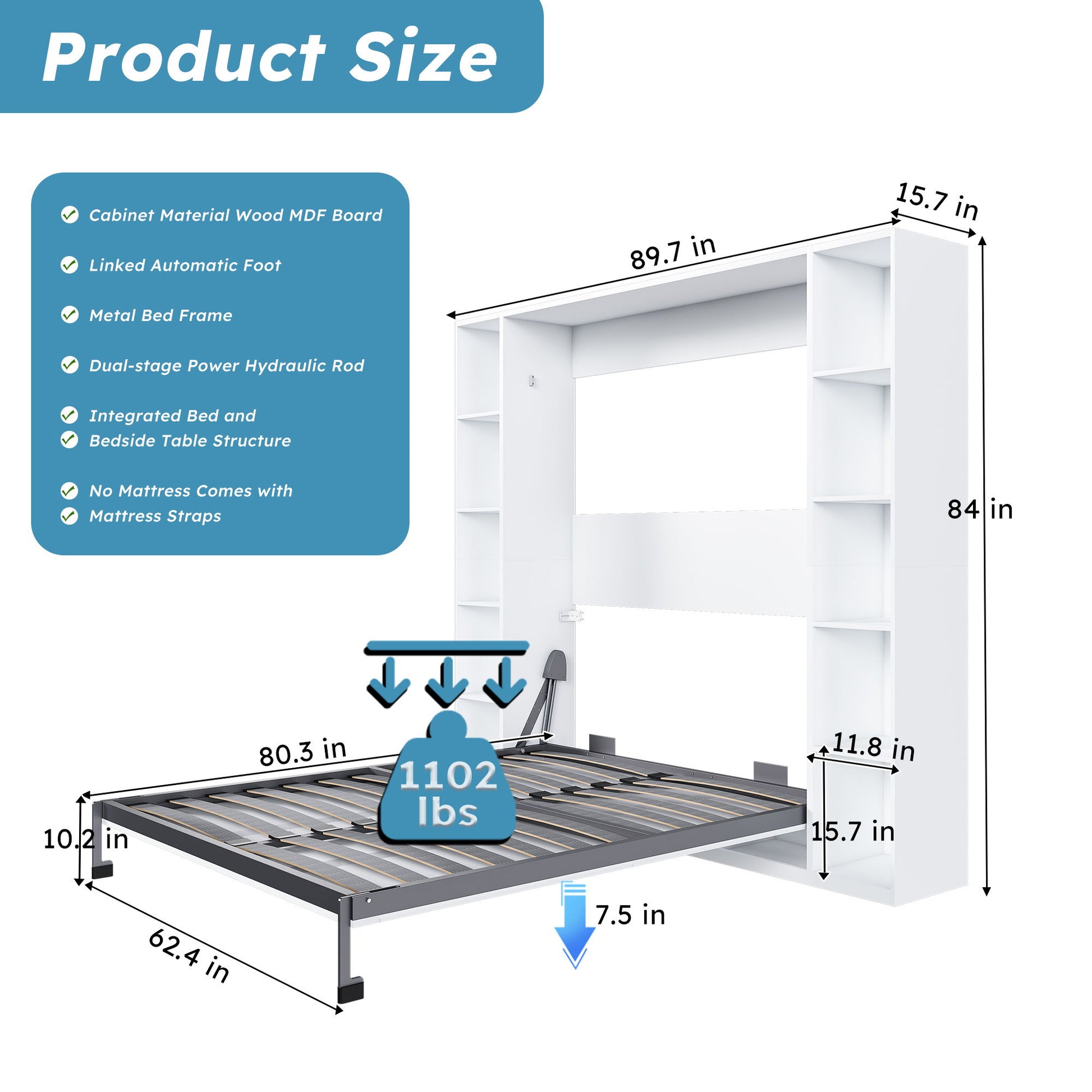 Queen Murphy Bed With Storage Cabinet - White - The Sleep Loft - Online Mattress Showroom NYC