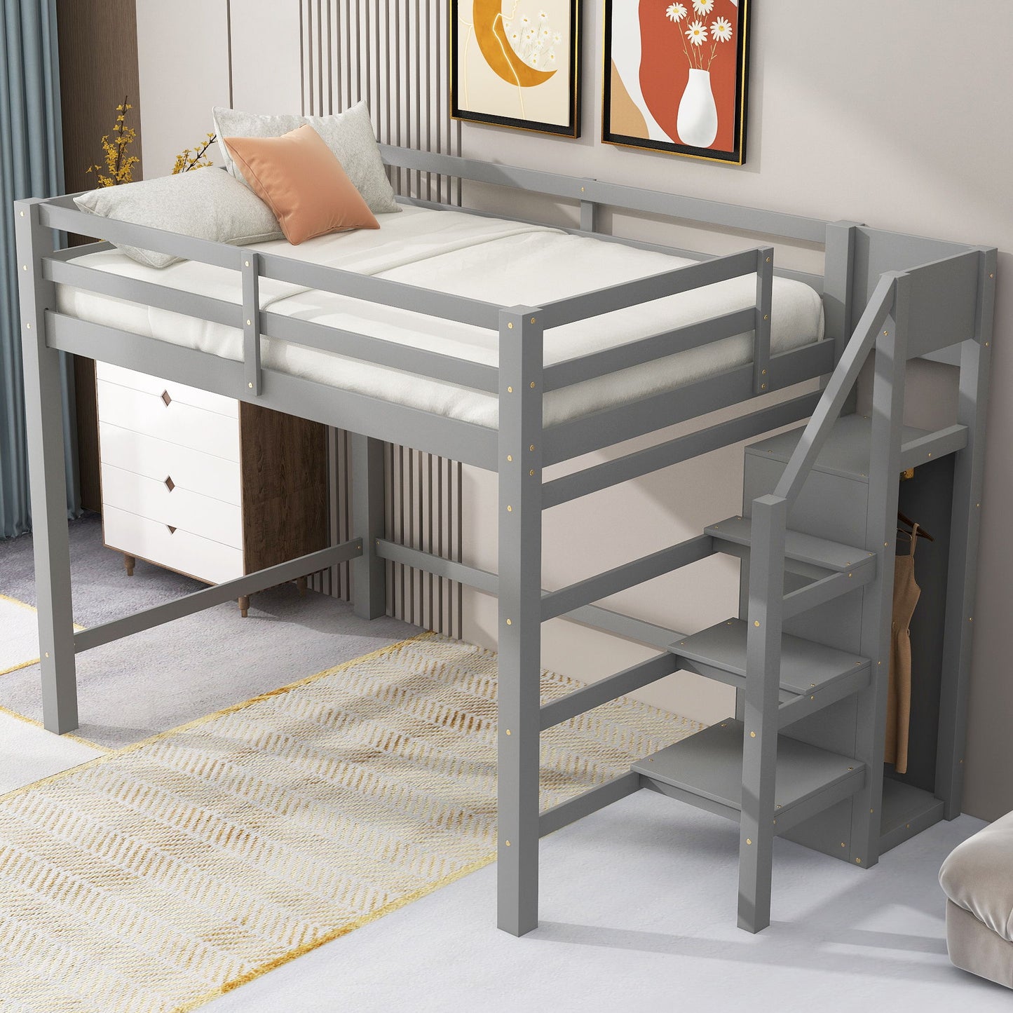 Loft Bed With Built In Storage Wardrobe And Staircase - The Sleep Loft - Online Mattress Showroom NYC