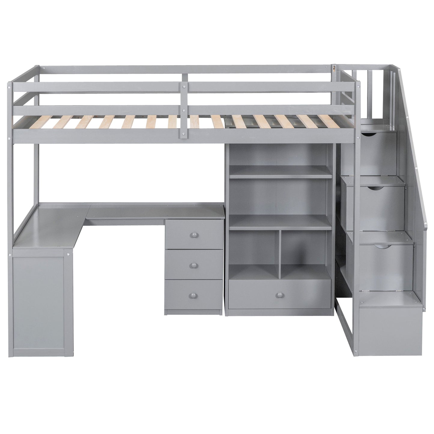 Loft Bed With L Shaped Desk, Drawers, Cabinet, And Storage Staircase - The Sleep Loft - Online Mattress Showroom NYC
