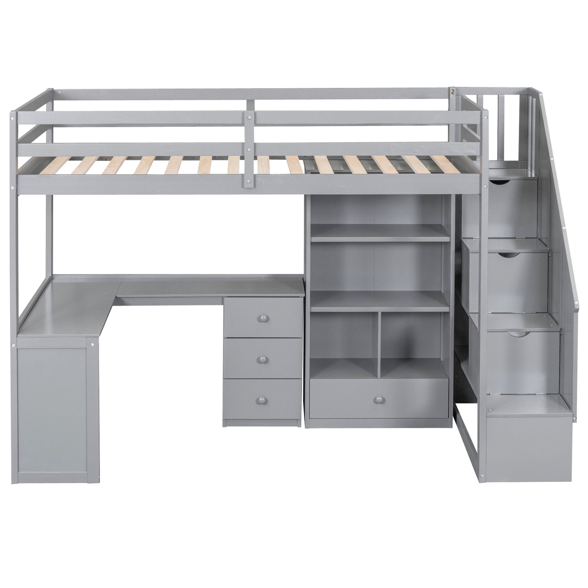 Loft Bed With L Shaped Desk, Drawers, Cabinet, And Storage Staircase - The Sleep Loft - Online Mattress Showroom NYC