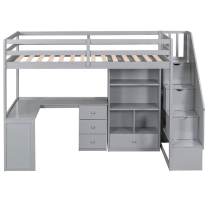 Loft Bed With L Shaped Desk, Drawers, Cabinet, And Storage Staircase - The Sleep Loft - Online Mattress Showroom NYC