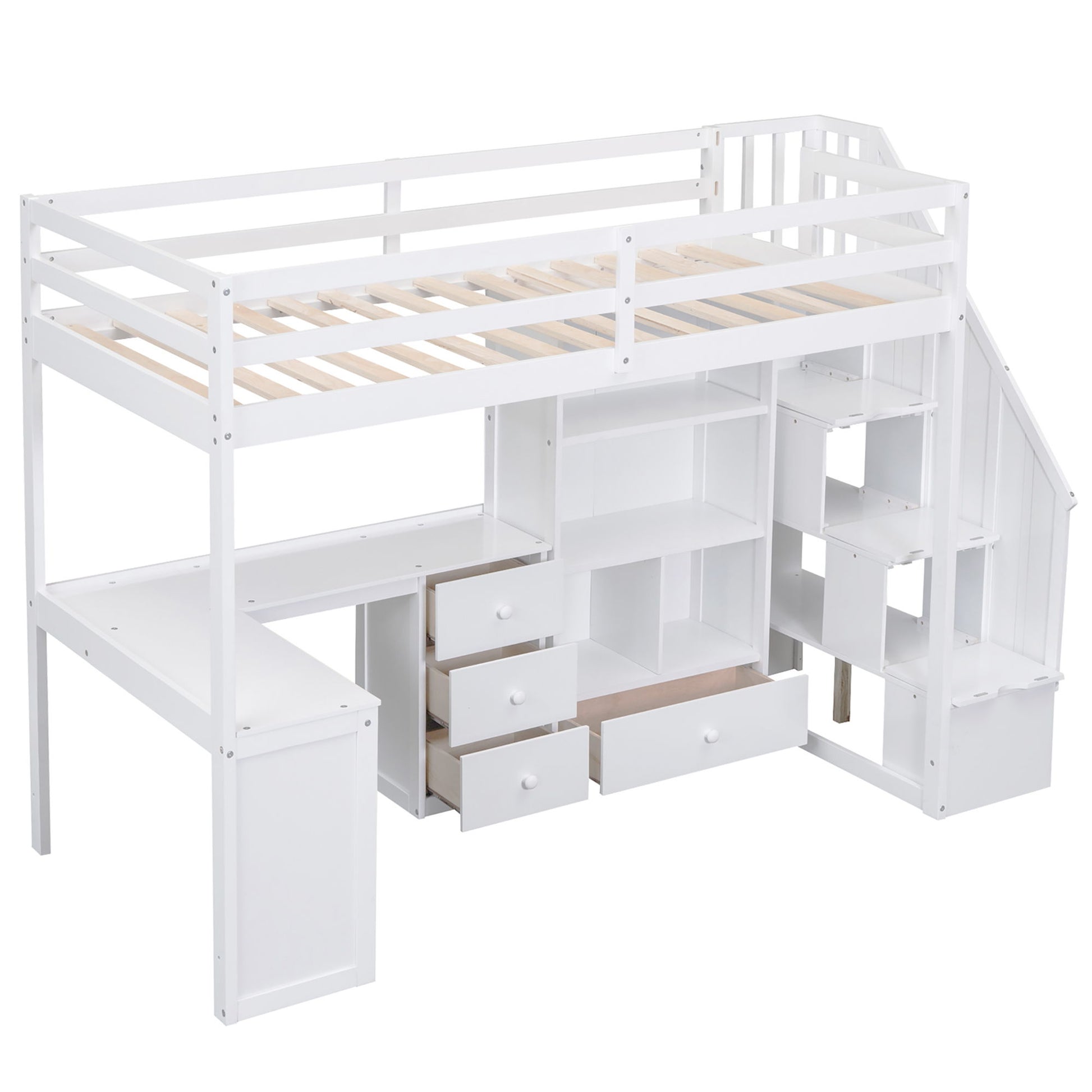 Loft Bed With L Shaped Desk, Drawers, Cabinet, And Storage Staircase - The Sleep Loft - Online Mattress Showroom NYC