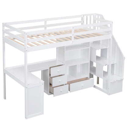 Loft Bed With L Shaped Desk, Drawers, Cabinet, And Storage Staircase - The Sleep Loft - Online Mattress Showroom NYC