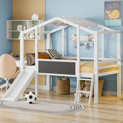 Loft House Bed With Ladder And Slide, With board And Light Strip On The Roof - The Sleep Loft - Online Mattress Showroom NYC