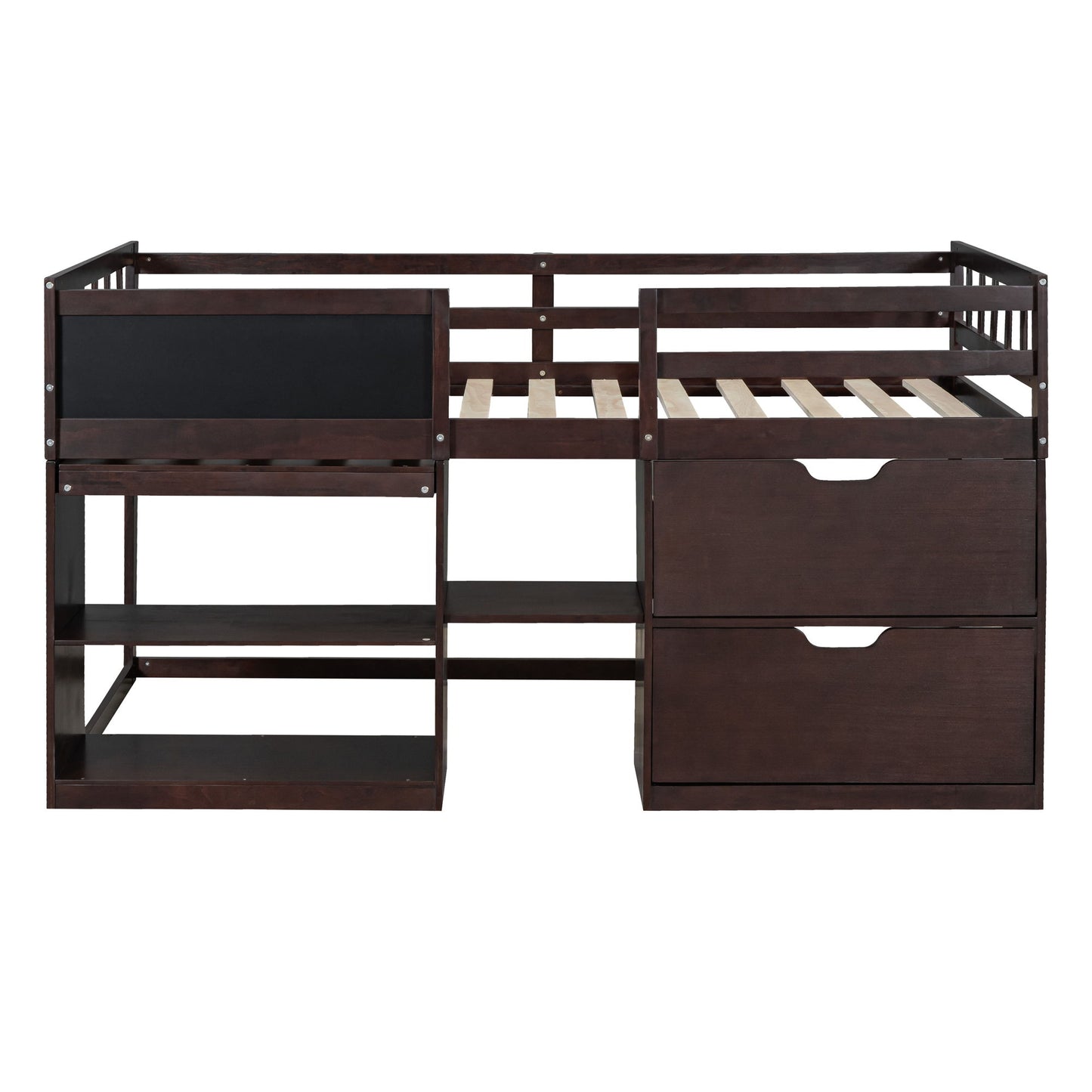 Low Loft Bed With Rolling Desk, Shelf And Drawers - The Sleep Loft - Online Mattress Showroom NYC