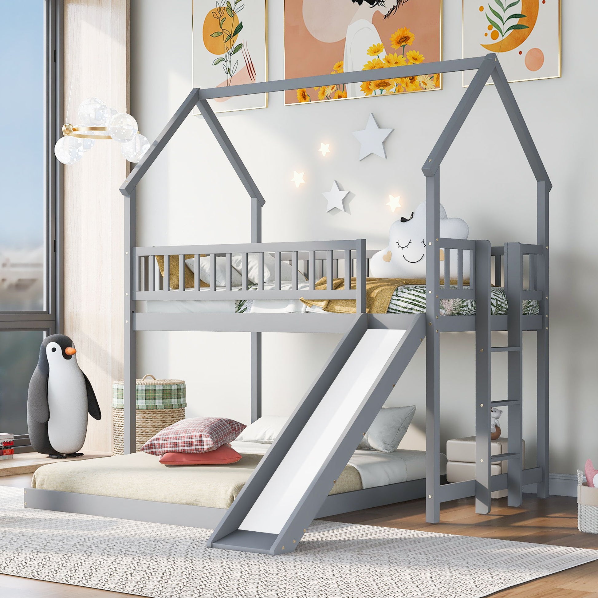 House Bunk Bed With Slide And Built In Ladder - The Sleep Loft - Online Mattress Showroom NYC
