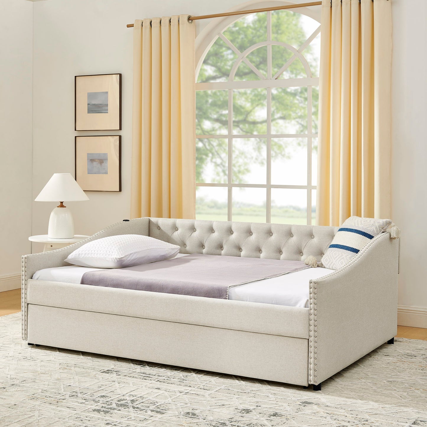 Upholstered Daybed With USB Charging & Pull Out Bed - The Sleep Loft - Online Mattress Showroom NYC