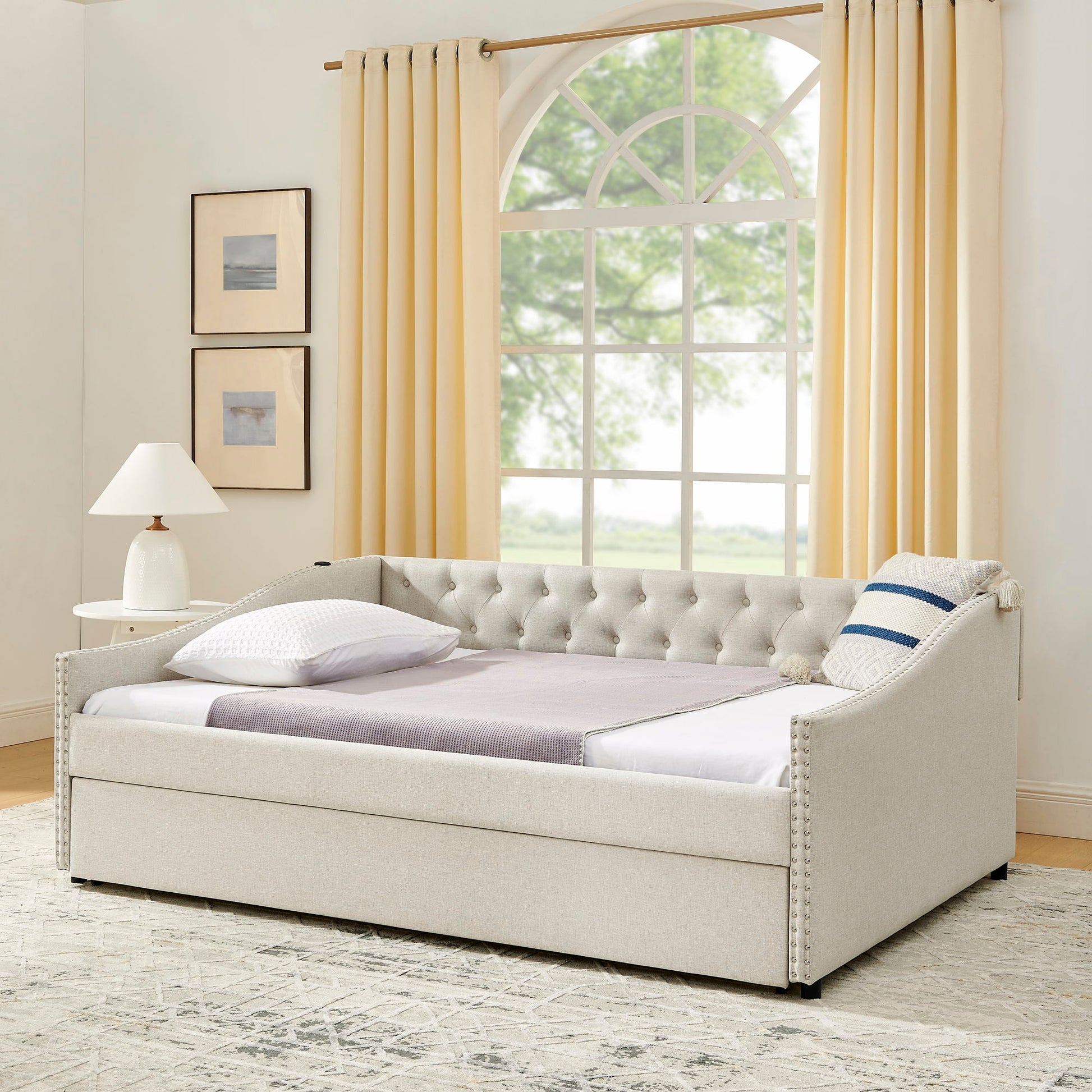 Upholstered Daybed With USB Charging & Pull Out Bed - The Sleep Loft - Online Mattress Showroom NYC