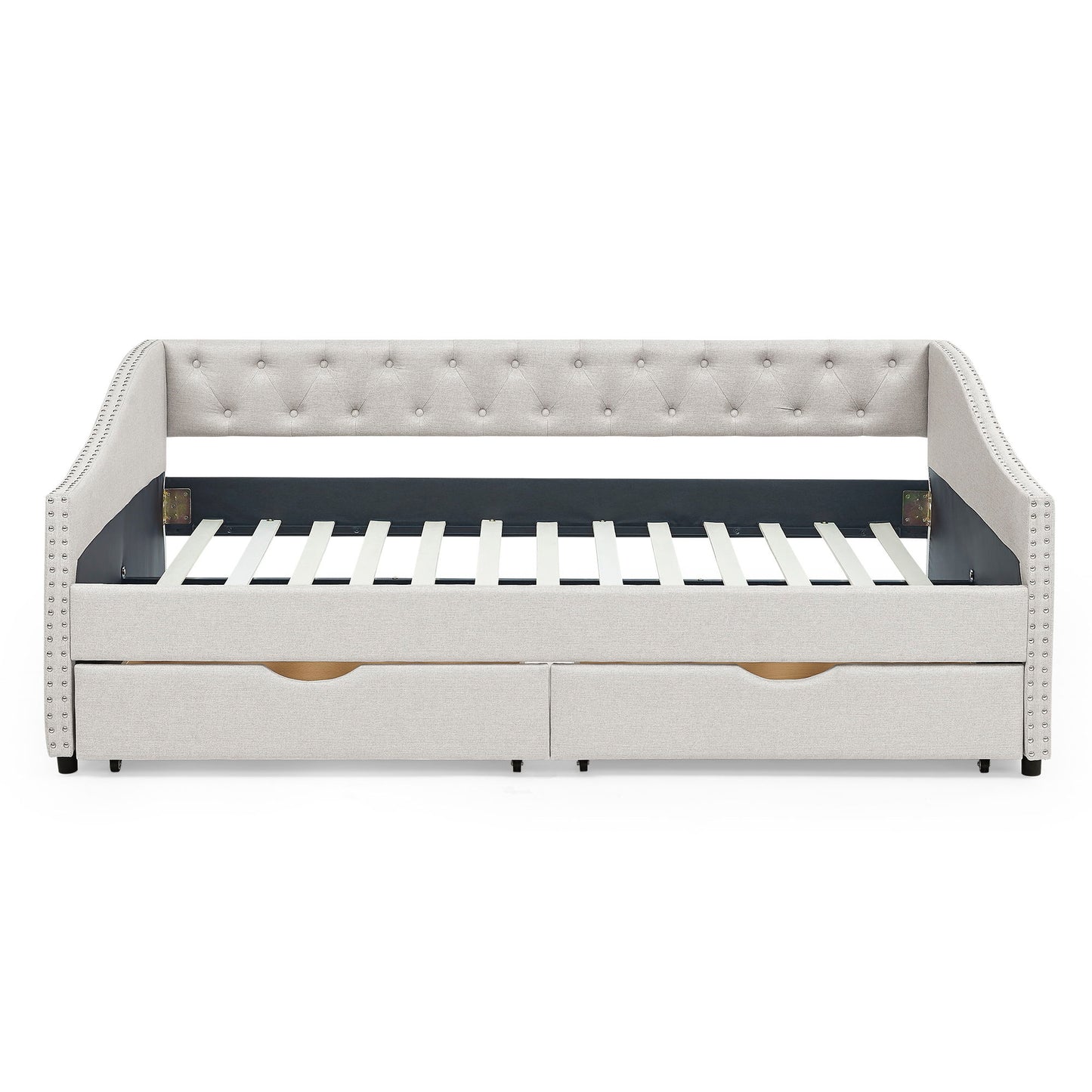 Upholstered Tufted Daybed With Drawers, Waved Arms - The Sleep Loft - Online Mattress Showroom NYC