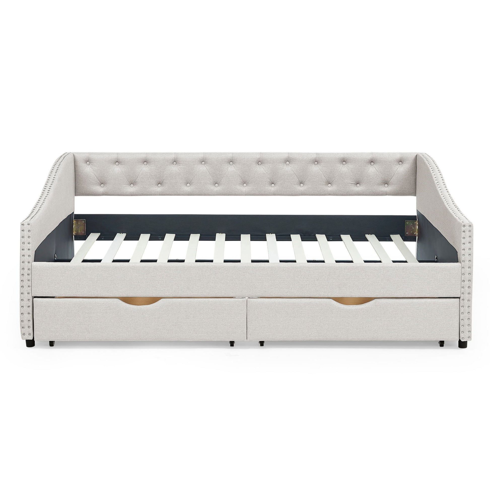 Upholstered Tufted Daybed With Drawers, Waved Arms - The Sleep Loft - Online Mattress Showroom NYC