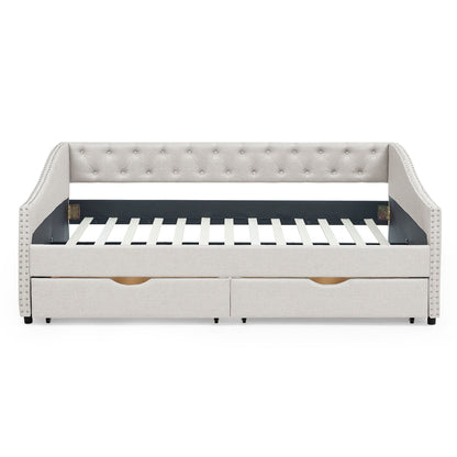 Upholstered Tufted Daybed With Drawers, Waved Arms - The Sleep Loft - Online Mattress Showroom NYC