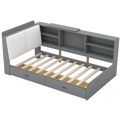 Platform Bed With Storage Headboard, Shelves And 2 Drawers - The Sleep Loft - Online Mattress Showroom NYC