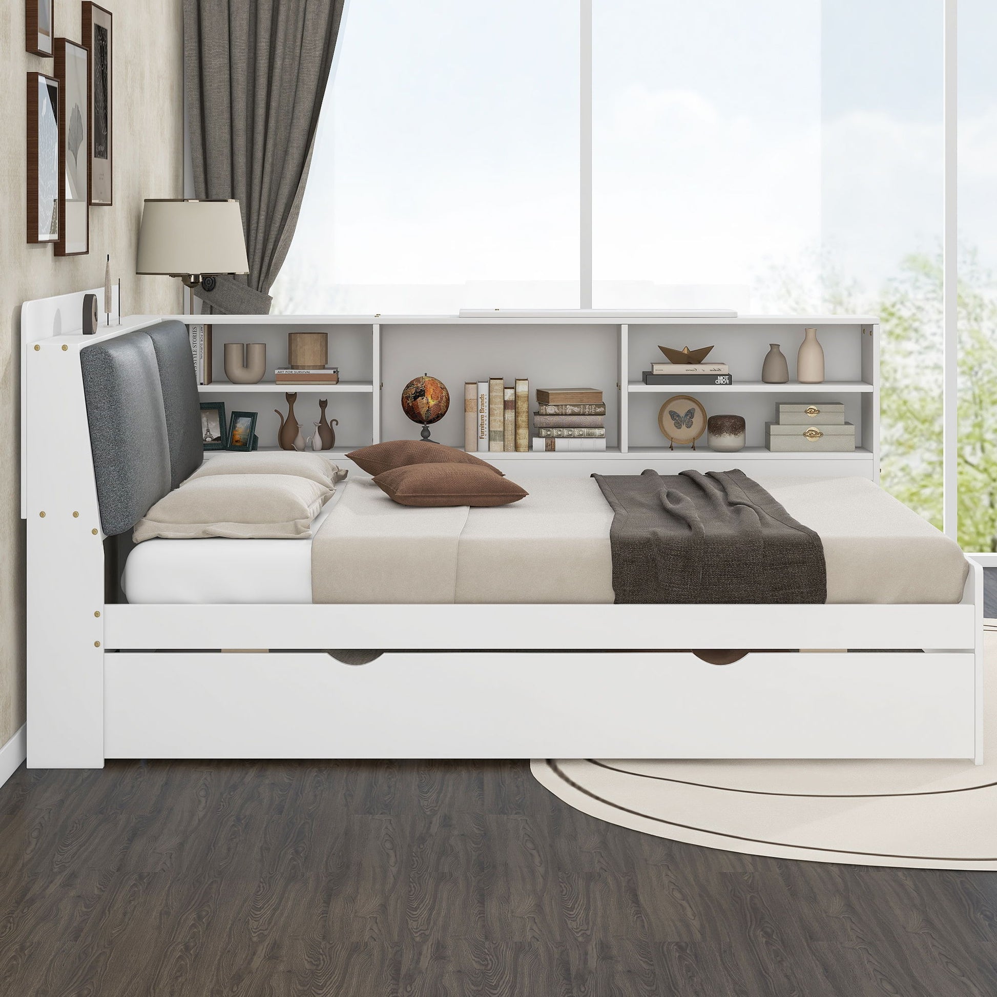 Platform Bed With Trundle, Shelves, And Storage Headboard - The Sleep Loft - Online Mattress Showroom NYC