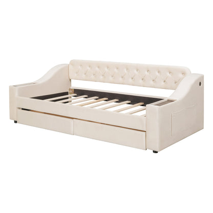 Upholstered Daybed With Storage Armrests And USB Port - The Sleep Loft - Online Mattress Showroom NYC