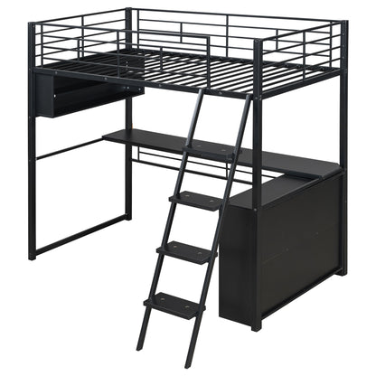Loft Bed With LED Desk And 4 Storage Shelves - The Sleep Loft - Online Mattress Showroom NYC