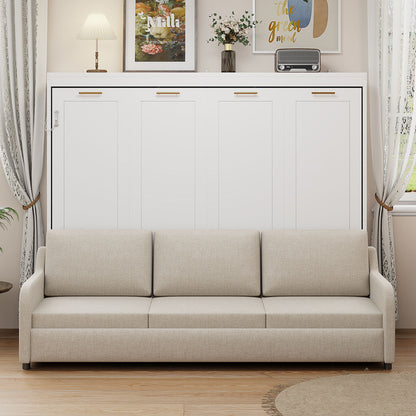 Murphy Cabinet Bed With Folding Sofa, Built In Storage Shelves And LED Light