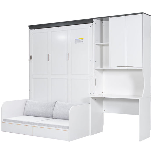 Multi Functional Murphy Bed With Sofa, Desk, And Storage Cabinet, Queen Size - White - The Sleep Loft - Online Mattress Showroom NYC