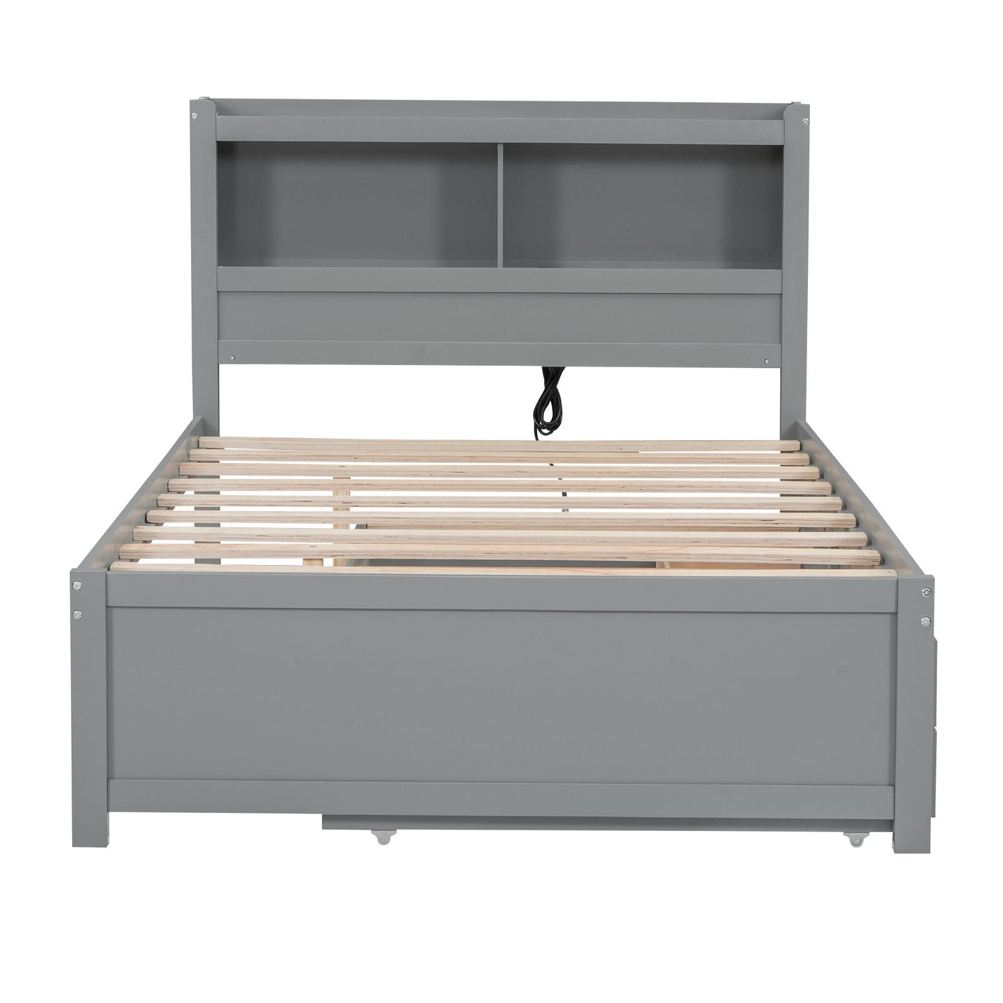 Full Size Platform Bed With Trundle, Drawers, USB Ports And Built In Shelves - Gray - The Sleep Loft - Online Mattress Showroom NYC