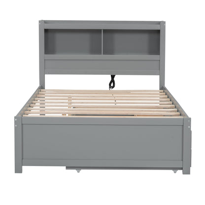 Full Size Platform Bed With Trundle, Drawers, USB Ports And Built In Shelves - Gray - The Sleep Loft - Online Mattress Showroom NYC
