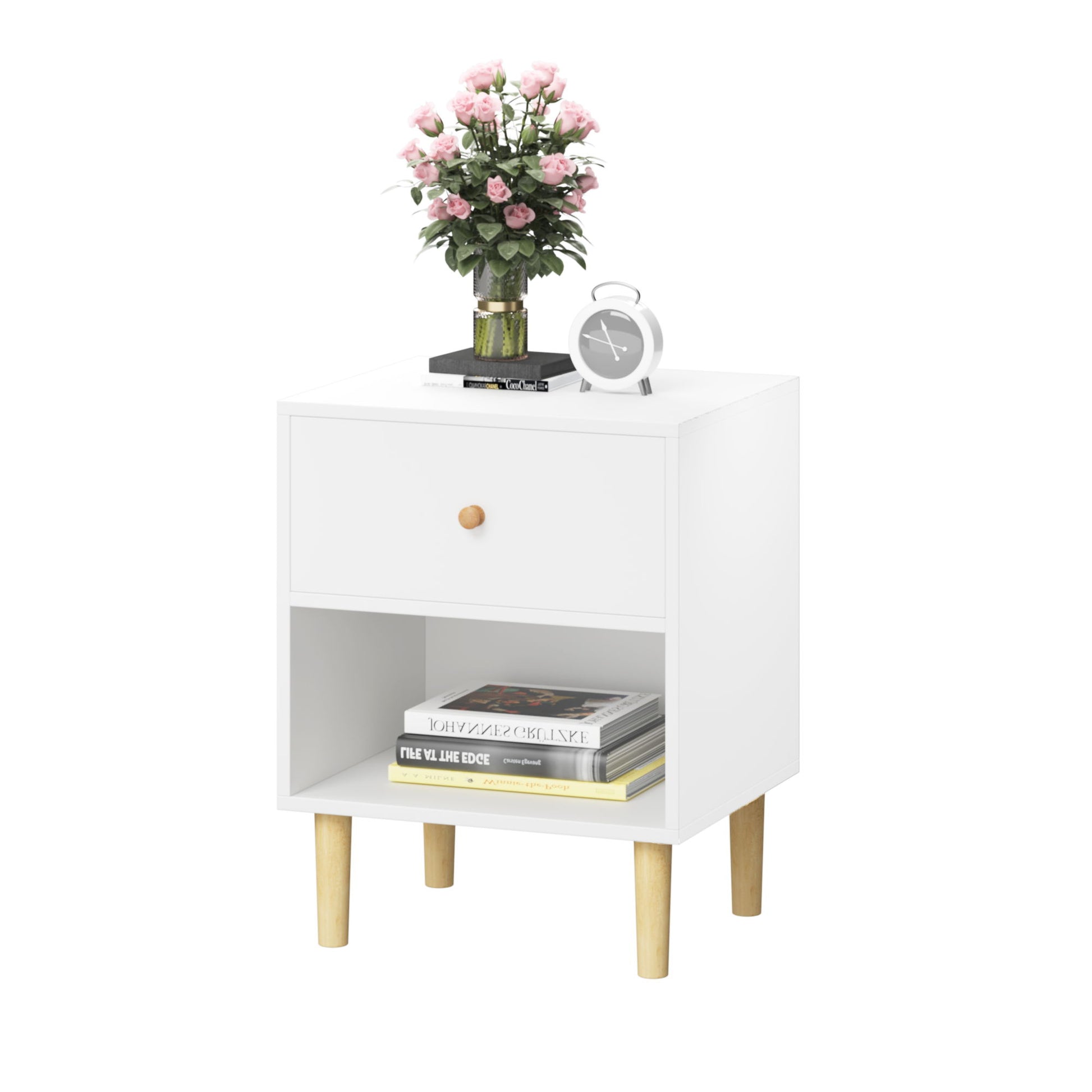 Nightstand With 1 Drawer And 1 Shelf - White - The Sleep Loft - Online Mattress Showroom NYC