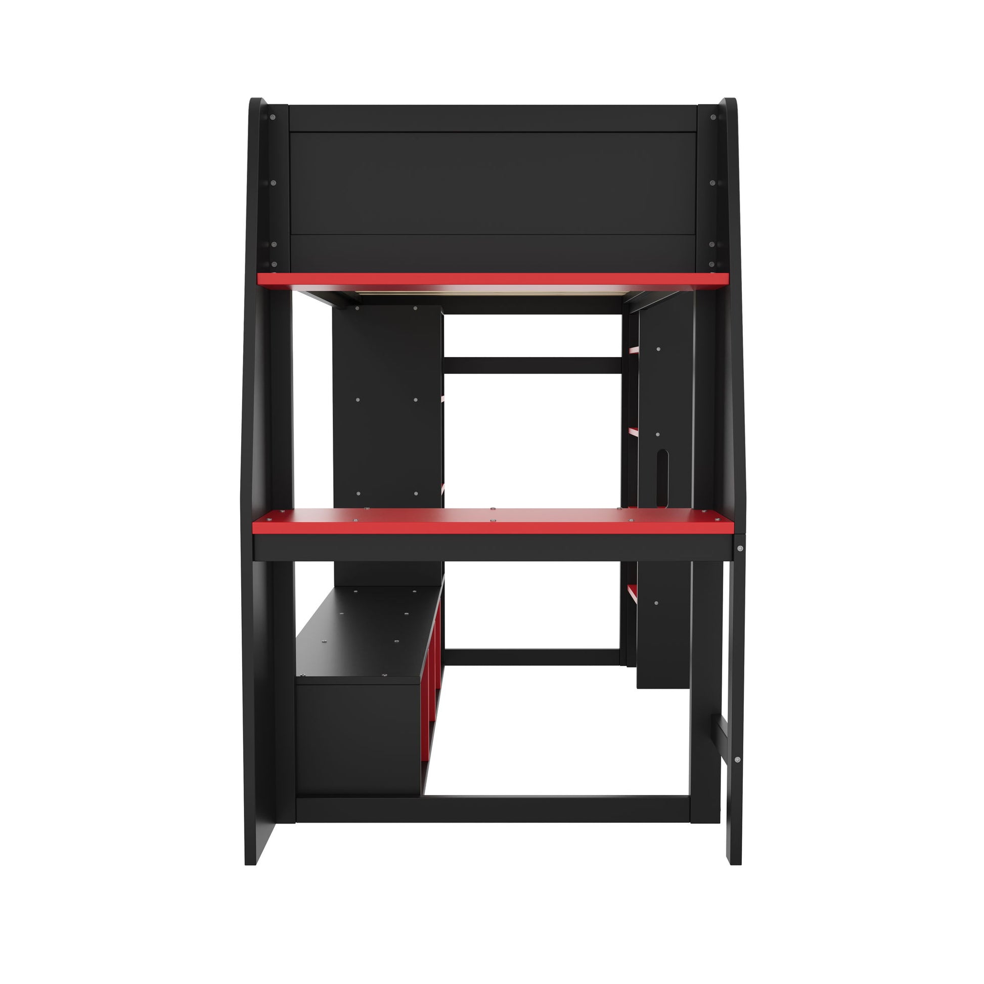 Gaming Loft Bed With Desk, Multi Storage Shelves, LED Lighting, And Hanging Clothes Rack - The Sleep Loft - Online Mattress Showroom NYC