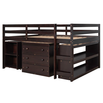 Loft Low Study Bed With Cabinet, Shelves And Rolling Portable Desk, Multiple Functions - The Sleep Loft - Online Mattress Showroom NYC