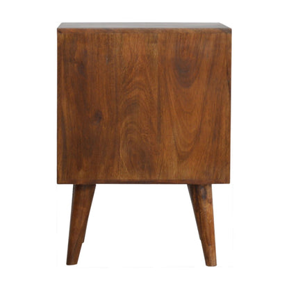 Cube Carved Bedside Table Nightstand - Chestnut - The Sleep Loft - Online Mattress Showroom NYC
