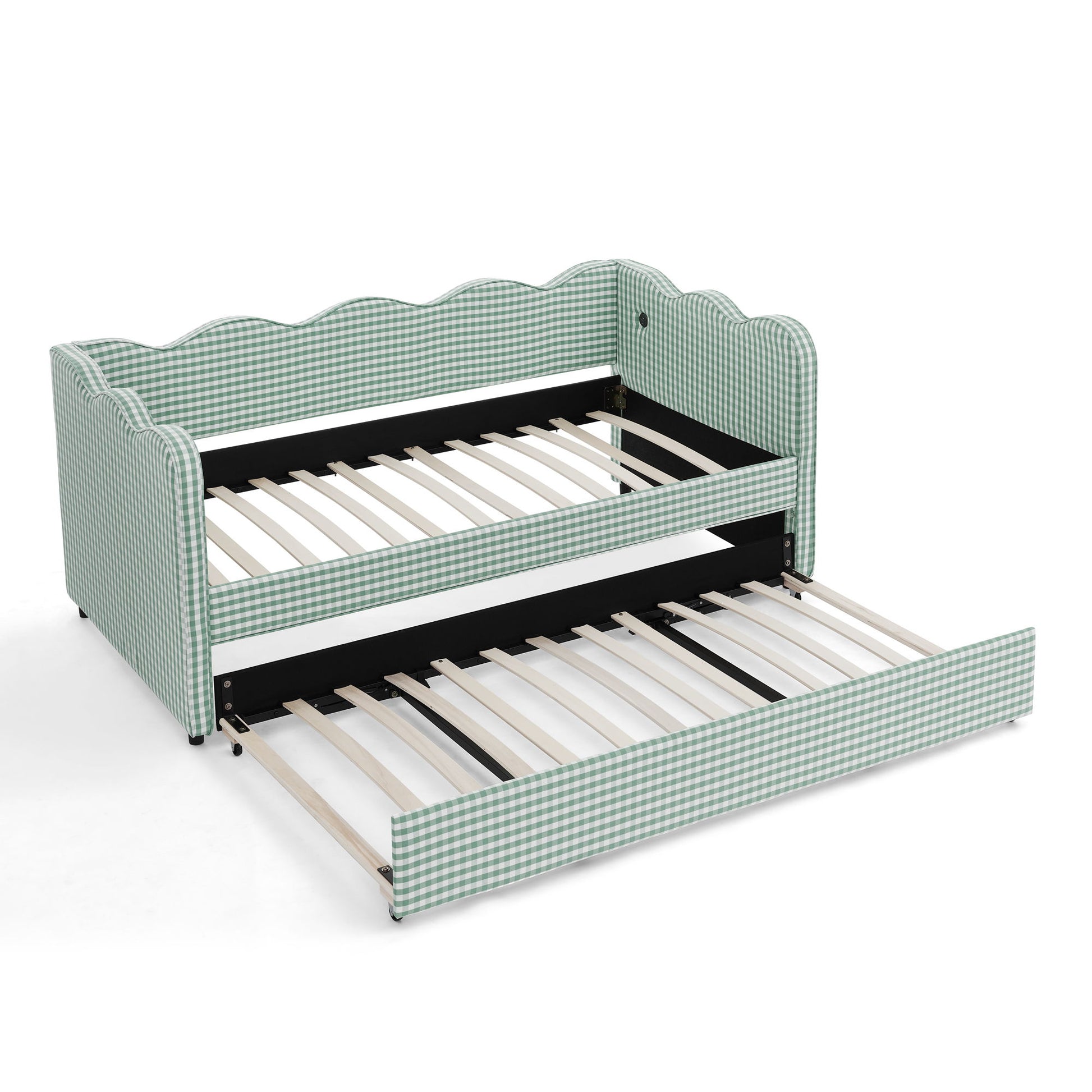 Gingham Daybed With USB Charging Port, Wave Shaped Design - The Sleep Loft - Online Mattress Showroom NYC