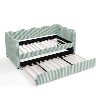 Gingham Daybed With USB Charging Port, Wave Shaped Design - The Sleep Loft - Online Mattress Showroom NYC