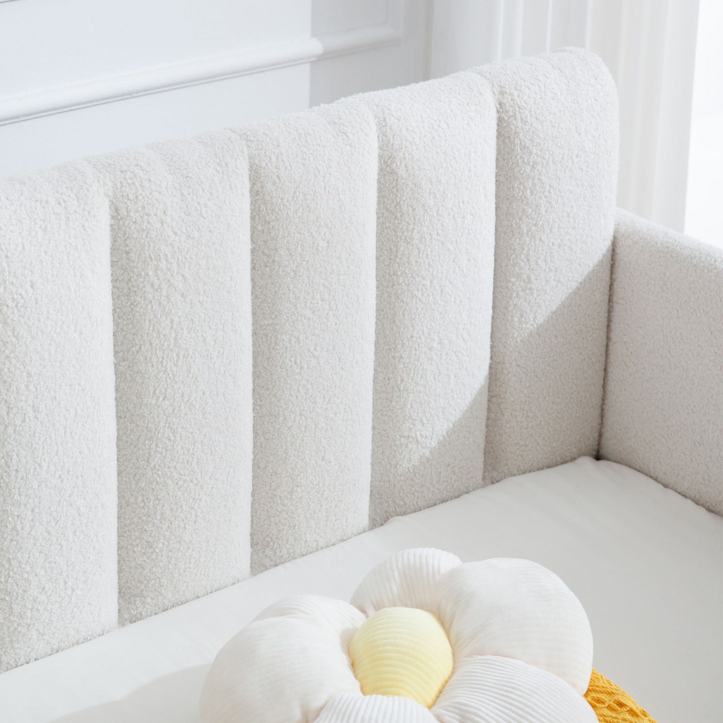 Elena - Boucle Upholstered Daybed, Ribbed Tufted Backrest - The Sleep Loft - Online Mattress Showroom NYC