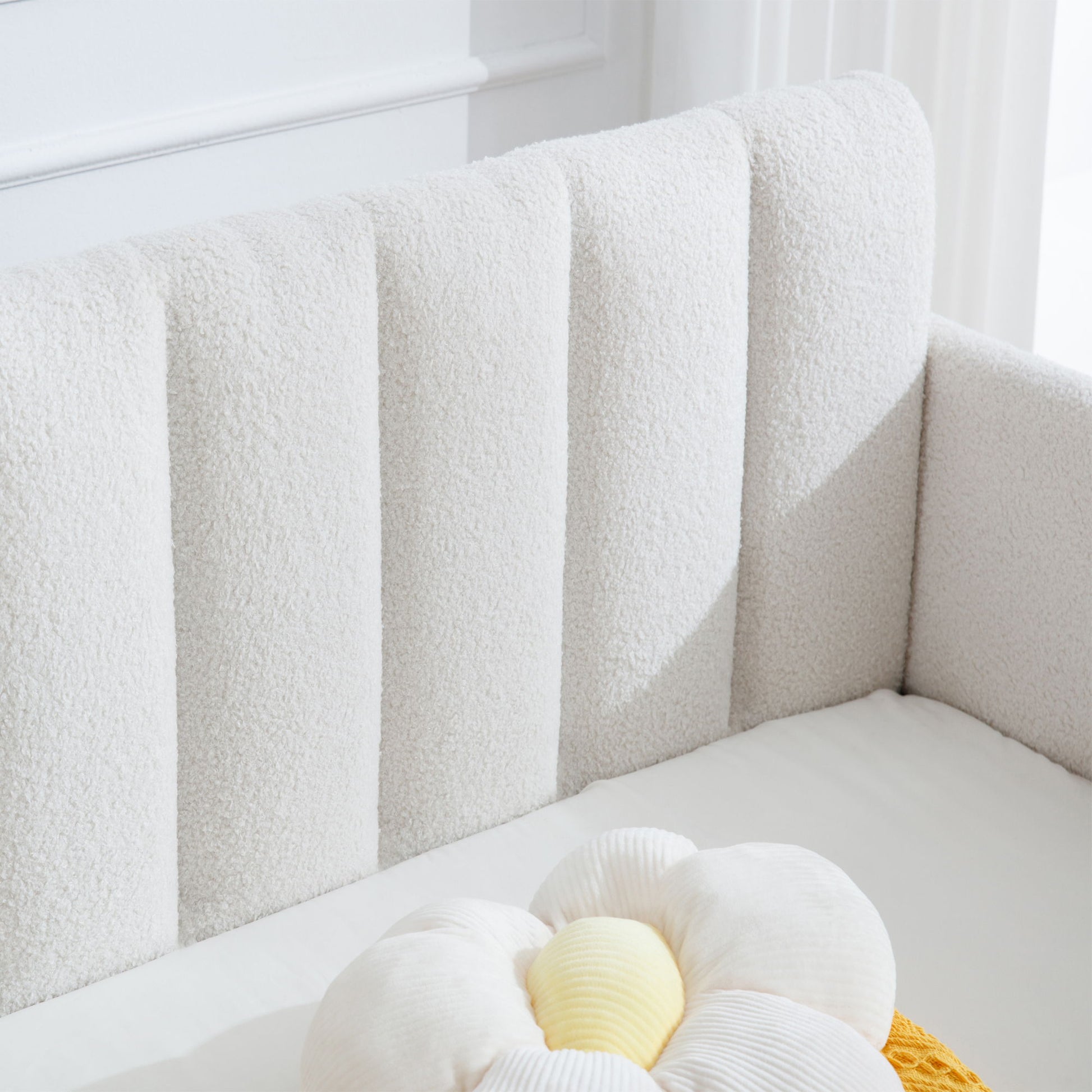 Elena - Boucle Upholstered Daybed, Ribbed Tufted Backrest - The Sleep Loft - Online Mattress Showroom NYC