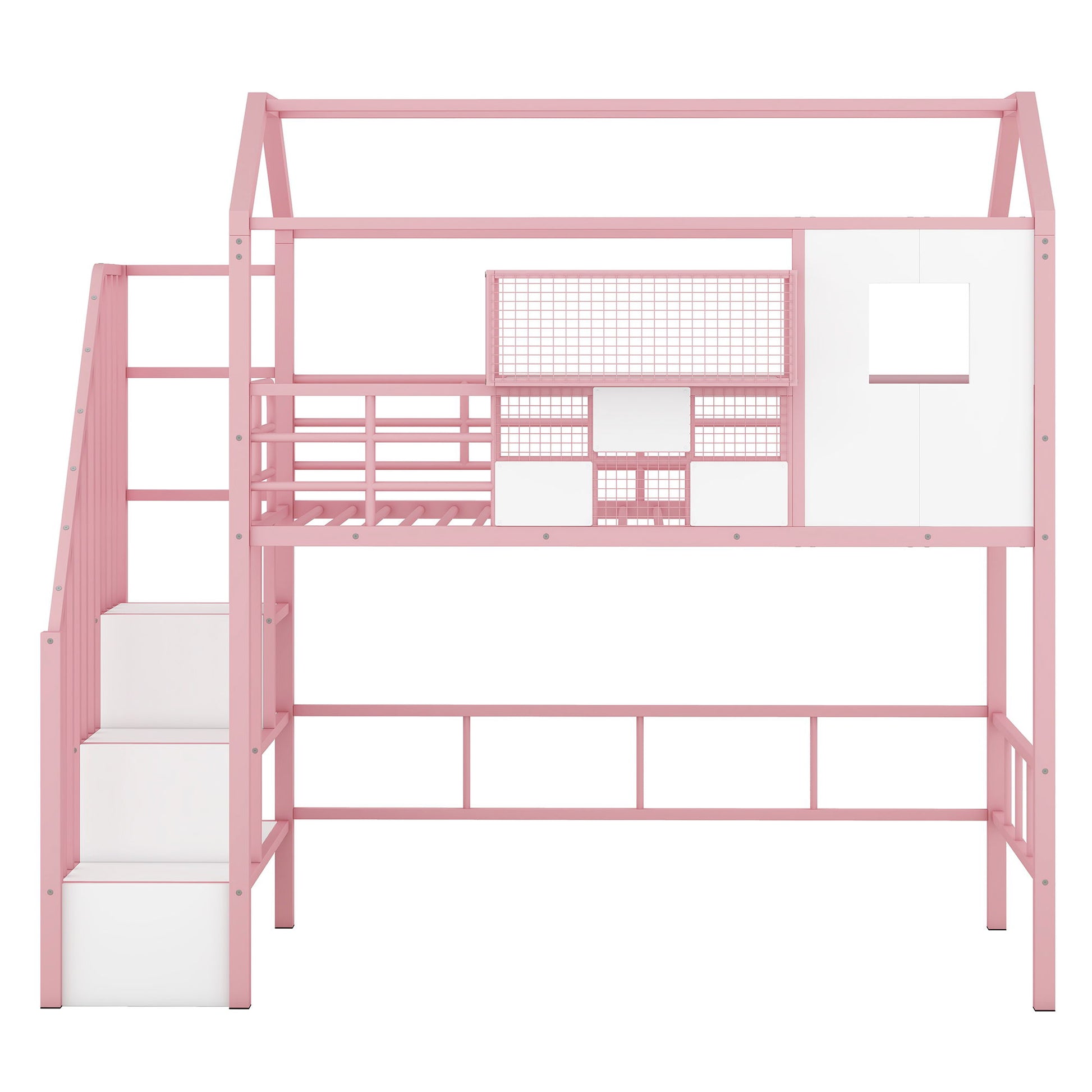 Metal Loft Bed With Roof Design And Storage Box With Guardrails And Integrated Ladder - The Sleep Loft - Online Mattress Showroom NYC