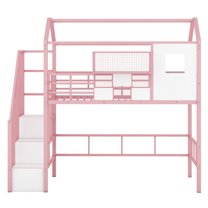 Metal Loft Bed With Roof Design And Storage Box With Guardrails And Integrated Ladder - The Sleep Loft - Online Mattress Showroom NYC
