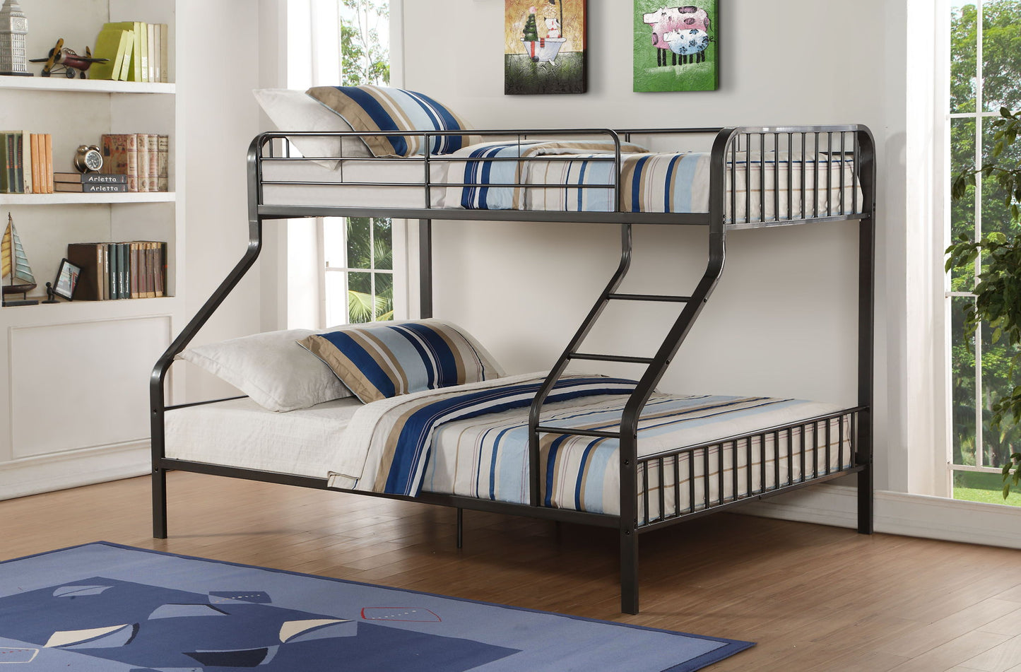 Caius - Twin Long Queen Bunk Bed - Gun - The Sleep Loft - Online Mattress Showroom NYC
