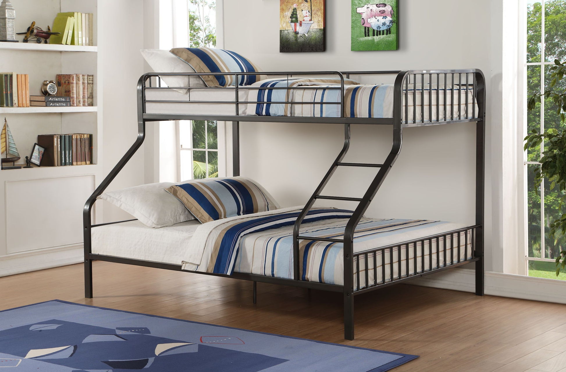 Caius - Twin Long Queen Bunk Bed - Gun - The Sleep Loft - Online Mattress Showroom NYC