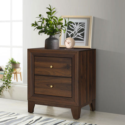 Anza - 2 Drawer Nightstand Bedside Table With Smooth Storage - Walnut - The Sleep Loft - Online Mattress Showroom NYC