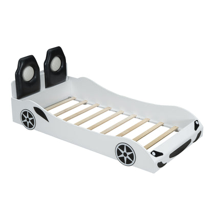 Race Car Shaped Platform Bed With LED And Upholstered Backrest In - The Sleep Loft - Online Mattress Showroom NYC