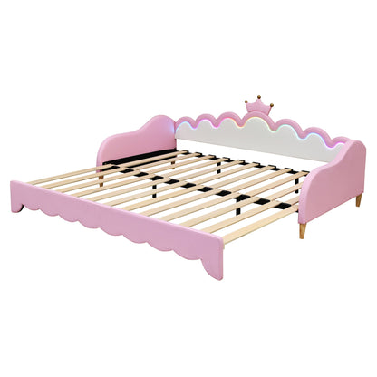 Extending Daybed With LED Lights, Modern Upholstered Princess Daybed With Crown Headboard - The Sleep Loft - Online Mattress Showroom NYC