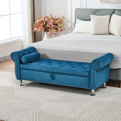 Storage Bench With Crystal Buttons And 1 Pillow For Bedroom - The Sleep Loft - Online Mattress Showroom NYC