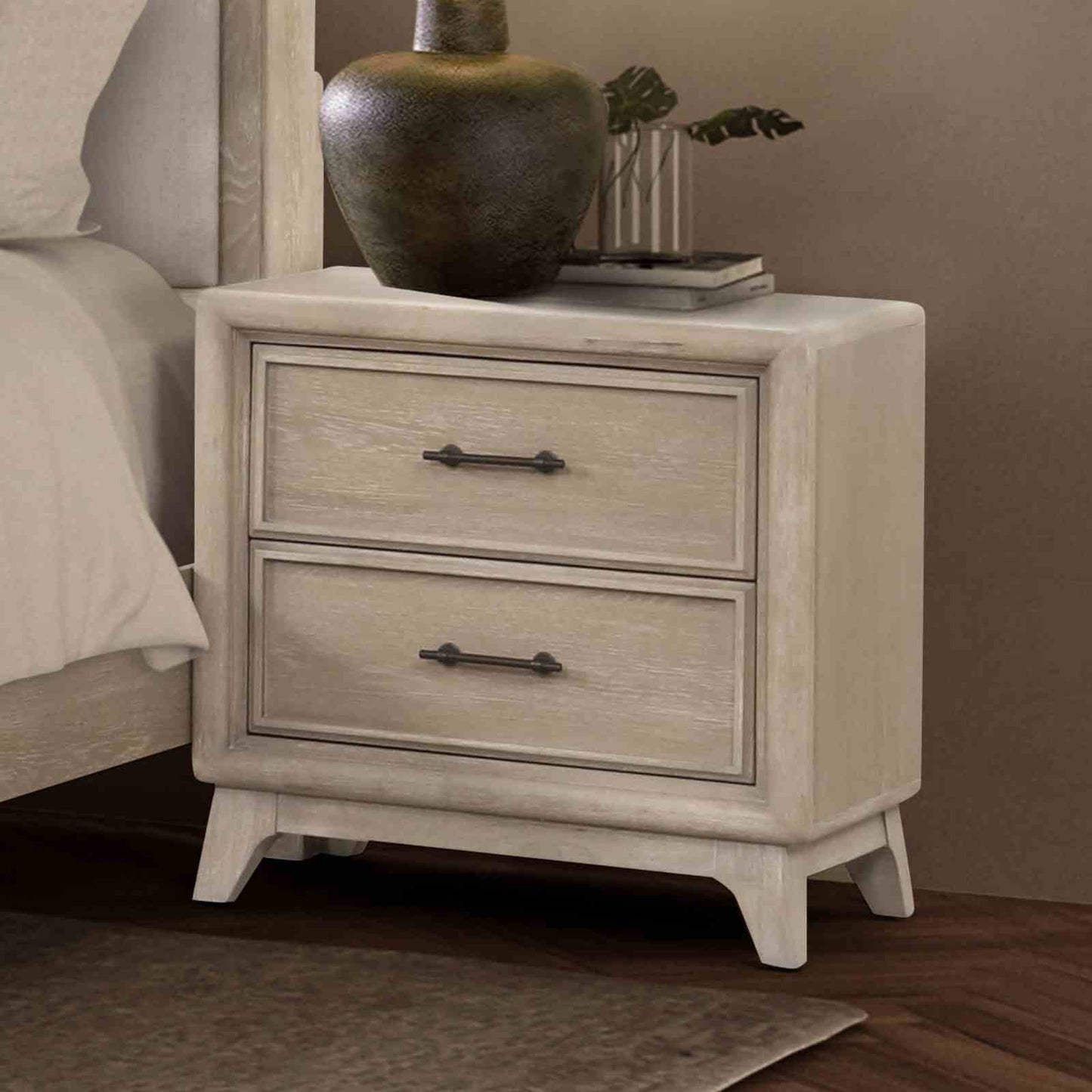 1 Piece Nightstand With Angled Feet, Dovetail Drawers, Bedroom Furniture - Oak - The Sleep Loft - Online Mattress Showroom NYC