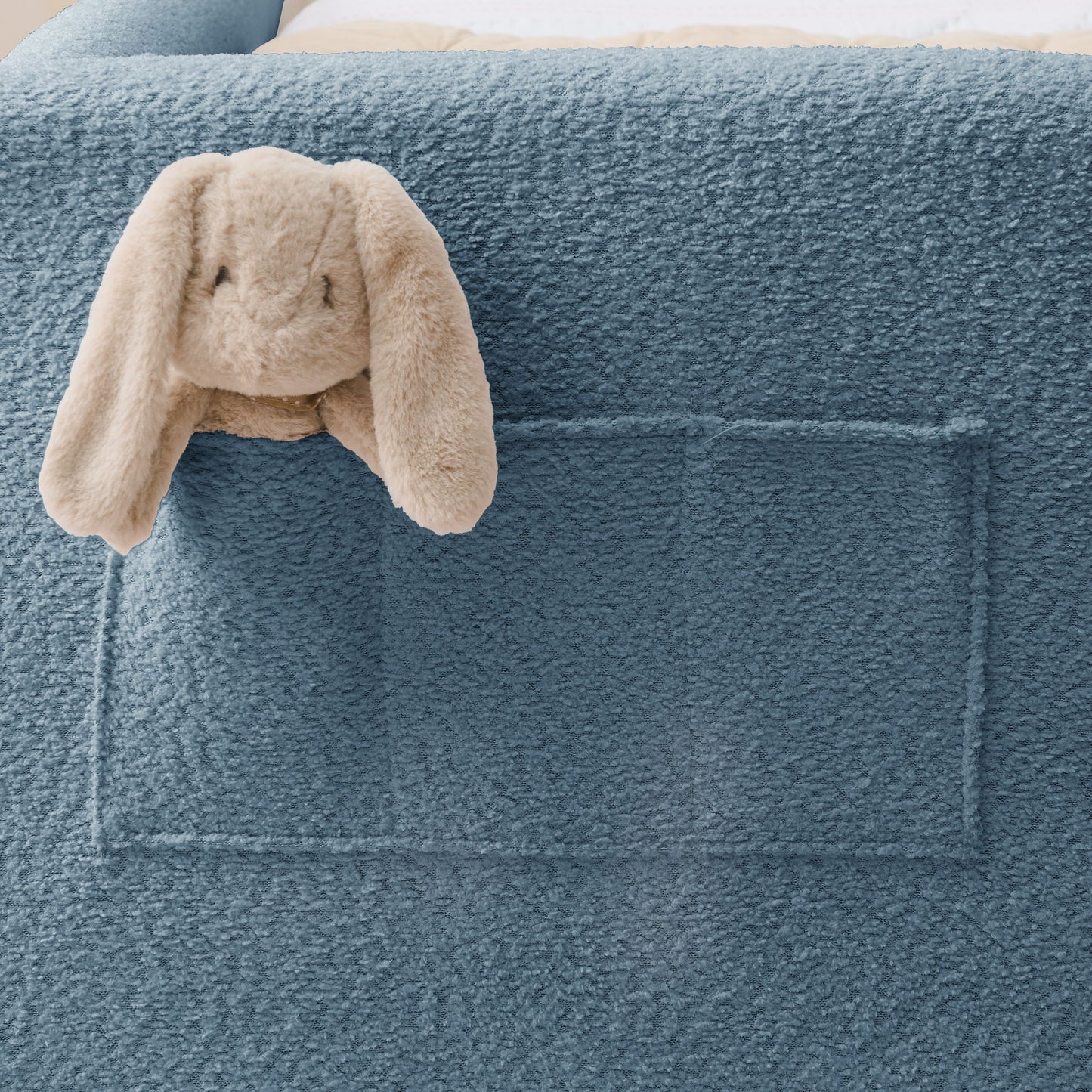 Cute Rabbit Ear Upholstered Platform Bed Frame With Safety Rail - The Sleep Loft - Online Mattress Showroom NYC